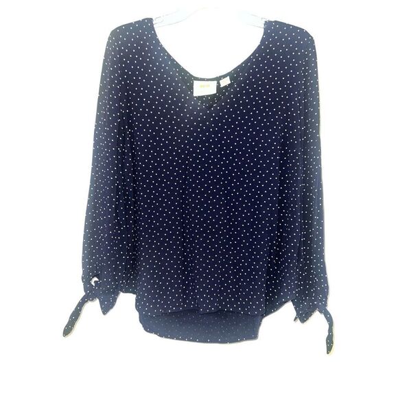 ✨Anthropologie Maeve Pernille Tie-Sleeve Navy Sz Medium Blouse✨ - Picture 5 of 8